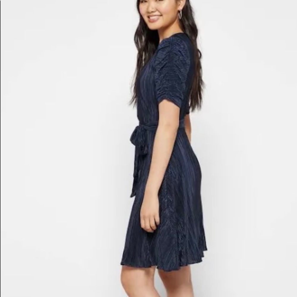 NWT Pleated Belted Navy DKNY A line dress